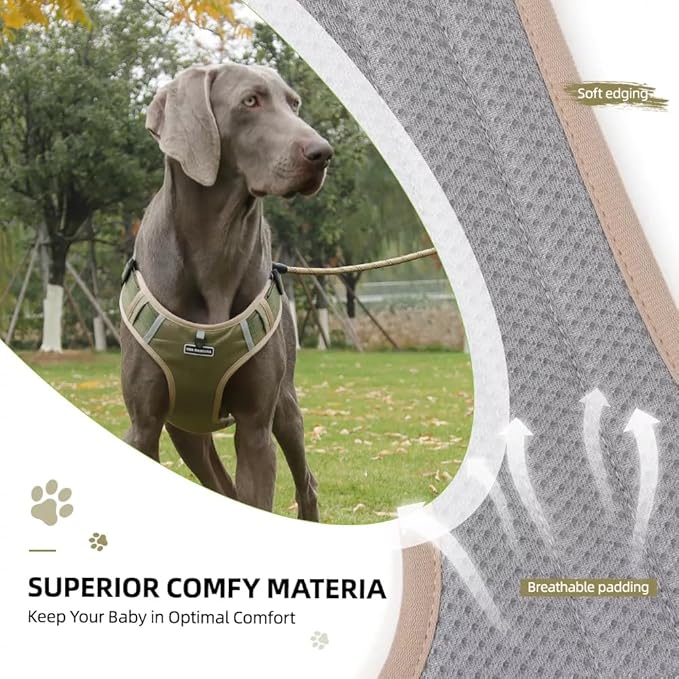 Dog Harness No Pull Adjustable Reflective,for Medium and Large Small Dog with Leash 59.06in (Khaki, S)