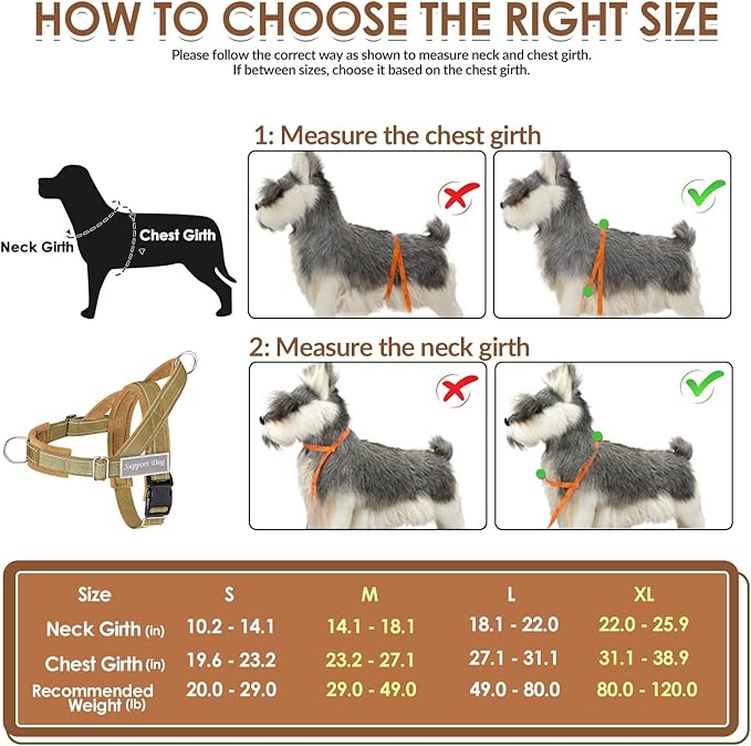 SlowTon No Pull Dog Harness - Heavy Duty Dog Harness and Leash Set for Medium Large Dogs, Reflective Tactical Harness with Soft Padded and Front Clip for Easy Walk and Training (Tan S)