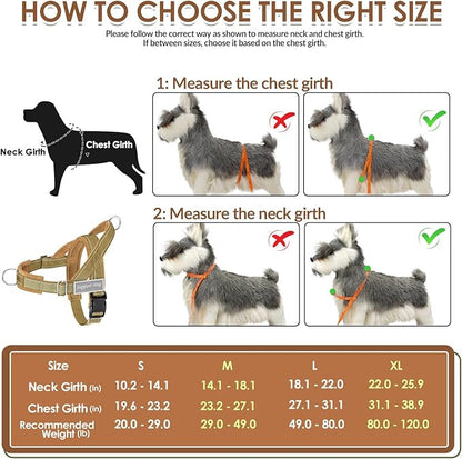 SlowTon No Pull Dog Harness - Heavy Duty Dog Harness and Leash Set for Medium Large Dogs, Reflective Tactical Harness with Soft Padded and Front Clip for Easy Walk and Training (Tan S)