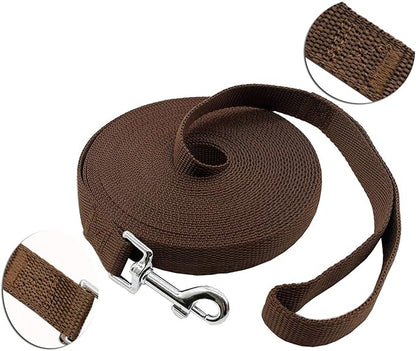 PETGOGO 15ft 20ft 30ft 40ft 50ft Long Dog/Puppy Lead Obedience Recall Training Dog Leashes for Small Medium Dogs Camping, Training, Play, or Backyard (Brown, 1" x 30FT)