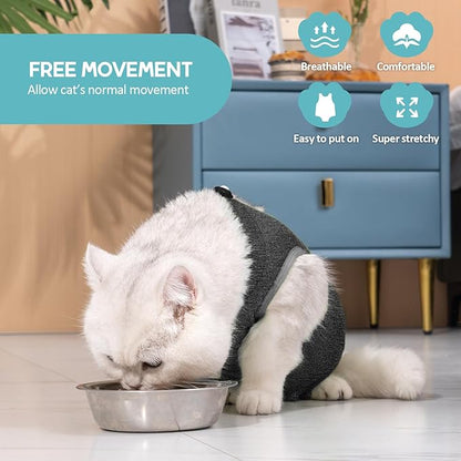 Avont Cat Recovery Suit - Kitten Onesie for Cats After Surgery, Cone of Shame Alternative Surgical Spay Suit for Female Cat, Post-Surgery or Skin Diseases Protection -Darkgrey(M)