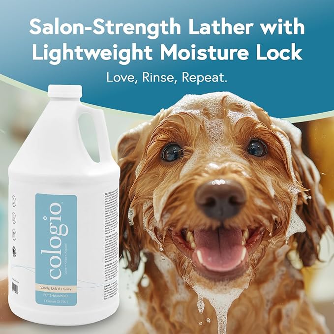 Cologio Dog Shampoo with Manuka Honey, Moisturizing Dog Shampoo for Sensitive and Dry Itchy Skin, Shampoo for Dogs with Allergies and Dry Skin, Odor Eliminator, Paraben-Free, Made in USA 1 Gallon