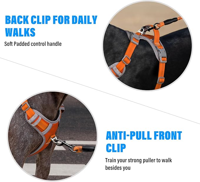 Plutus Pet No Pull Dog Harness, Release at Neck, Reflective Adjustable Dog Vest Harness, Easy Control Handle for Walking, for Small Medium Large Dogs, Orange, S
