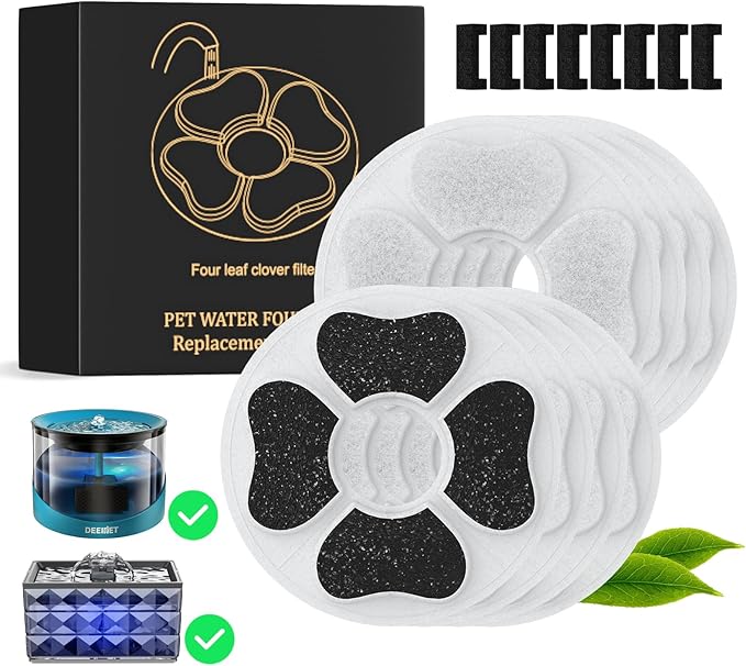 DEEIPET 8 Packs Cat Water Fountain Food Grade Replacement Filters & Sponges for 74oz, 135oz Automatic Pet Fountain Dog Water Dispenser