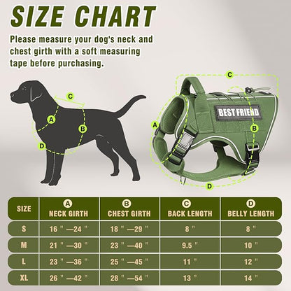 Tactical Dog Harness for Large Dogs,No Pull Military Dog Vest with Handle,Reflective Heavy Duty Pet Harness for K9 Working Walking Hiking Training Green XL