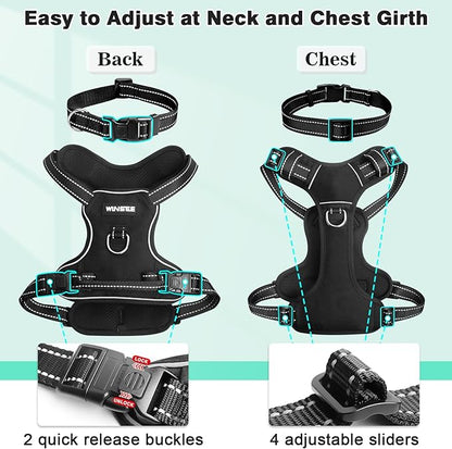 WINSEE Dog Harness No Pull, Pet Harnesses with Dog Collar, Adjustable Reflective Oxford Outdoor Vest, Front/Back Leash Clips for Small, Medium, Large, Extra Large Dogs, Easy Control Handle for Walking