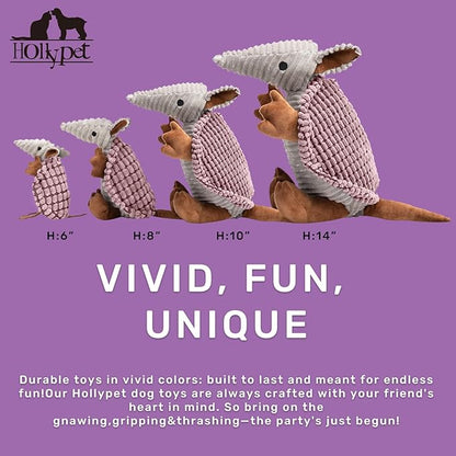 Hollypet Plush Dog Squeaky Toy Stuffed Armadillo Animal Pet Puppy Chew Toys with Clean Teeth for Small Medium Large All Breed Sizes Dogs, Pink, 6 in