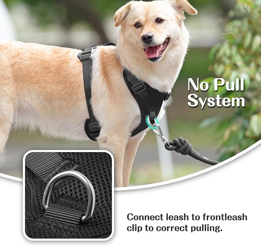 No Pull Dog Harness for Small Medium Large Dogs - Adjustable 2 Layer Mesh Dog Vest with Dual Clip, Escape Proof, Quick Release, Lightweight Breathable Mesh for Walking Hiking (Black,XL)