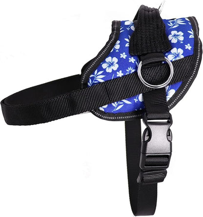 Bark Appeal Blue Hibiscus No-Pull Dog Harness for Extra Small Sized Pets – Adjustable, Reflective Vest with 3 Leash Clips for Added Control, Easy Walks & Training – XS