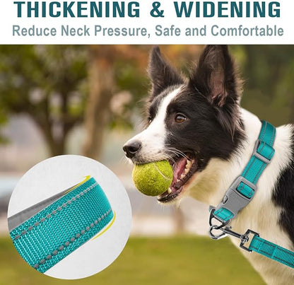 Dog Collar for Medium Small Large Dogs Reflective with Leash,Collar and Leash for Dogs,Soft Neoprene Padded 2 Pack(Blue,S)