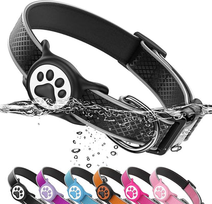 Airtag Dog Collar, IPX8 Waterproof Air Tag Dog Collar Holder | Reflective Ultra-Durable | Soft Padded | Safety Locking Buckle | Fit Miedium Dogs (Black M(12.6"-19.6"))