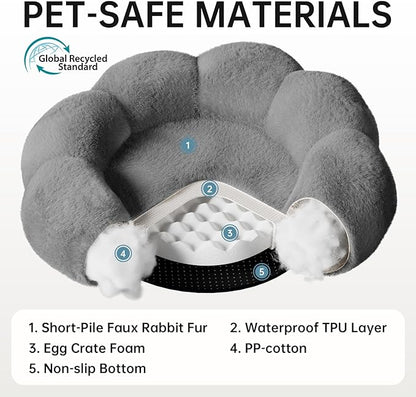 OhGeni 31 inches Calming Donut Orthopedic Dog & Cat Bed for Medium Pets, Warming Comfort Fluffy Short Pile Fur, Durable Waterproof Machine Washable Removable Cover, Cute Round Bed for Puppy, Dark Gray
