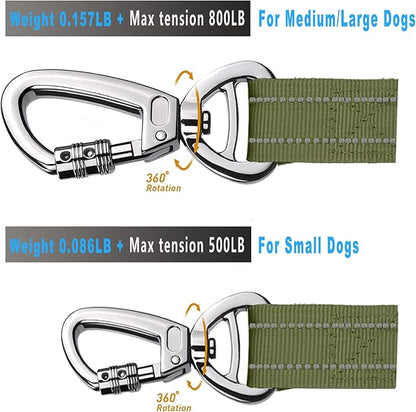 AUBELL Tactical Dog Leash Heavy Duty,4-6ft Reflective Strong No Pull Bungee Leash for Small Dogs with Comfortable Padded Double Handle,Car Seat Belt,360 Degree Rotating Carabiner,Green