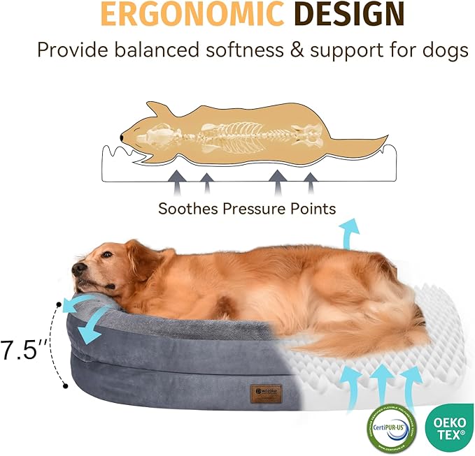 Orthopedic Washable Large Dog Bed: Waterproof Pet Bed with Bolsters - Removable Washable Cover for L XL XXL Large Sized Dog Bed - Non-Slip Bottom - Dark Gray