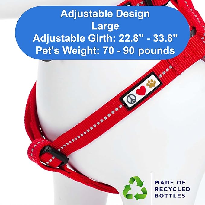 Pawtitas Recycled Reflective Step-in Dog Harness – Adjustable No-Pull Vest for Puppies to Seniors, Safe & Comfortable L Red