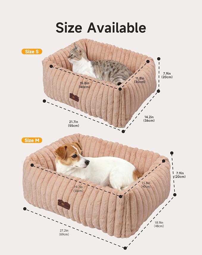 PETEMPO Heated Cat Bed Indoor, Pet Bed with 6 Temperature & 5 Timer Settings, Fluffy Cat Couch with Removable Machine-Washable Cover for Dogs Kitten Puppy in Winter, UL & FCC Certified, Small, Brown