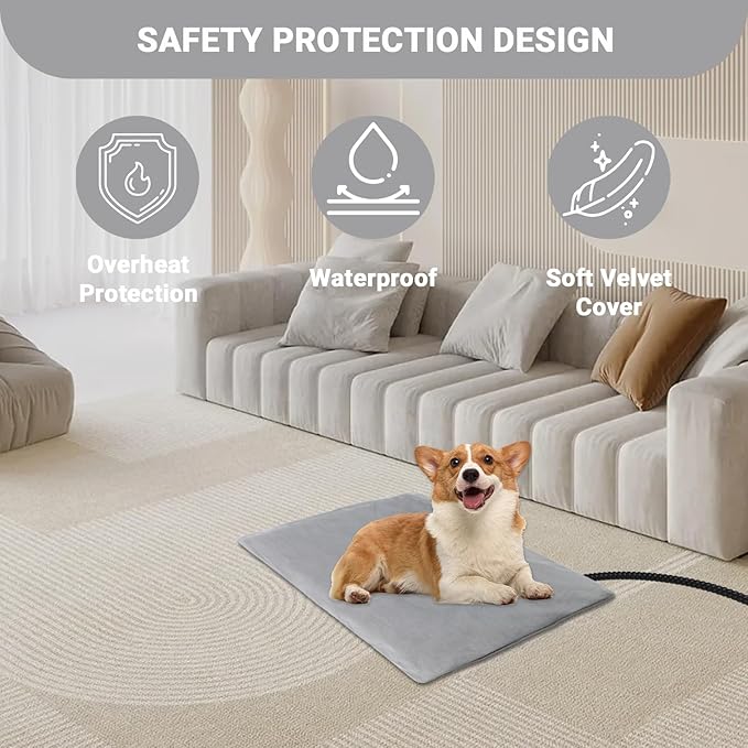 TinyWiz Pet Heating Pad for Dogs and Cats with Temperature Adjustable Timer, Indoor Outdoor Heated Bed with Overheating Protection and Warming Pad for Cat Dog House