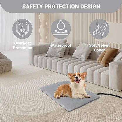 TinyWiz Pet Heating Pad for Dogs and Cats with Temperature Adjustable Timer, Indoor Outdoor Heated Bed with Overheating Protection and Warming Pad for Cat Dog House