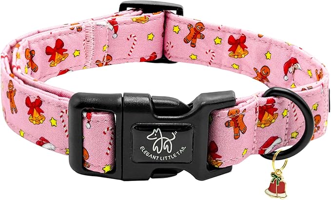 Elegant little tail Christmas Dog Collar, Pet Collar Cotton Soft Gingerbread Man Winter Dog Collars Holiday with Quick Release Buckle Pet Puppy Collar for Small Puppy