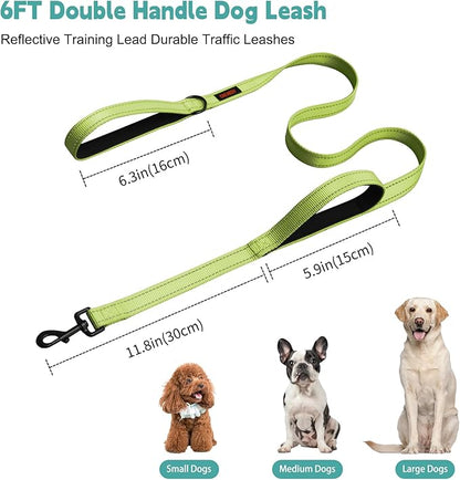Dog Leash, Heavy Duty Dog Leash, Leashes for Large Breed Dogs, Double Handle Dog Leash, Reflective Training Lead, Perfect for Medium to Large Dogs(6FTlight Green)