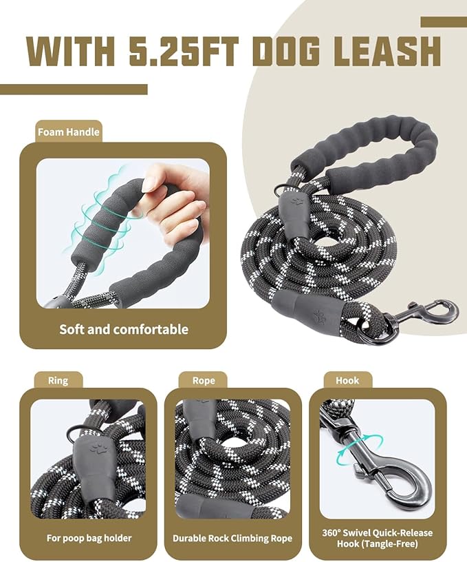 AUROTH Dog Harness and Leash Set, Soft Padded Dog Vest with 5.25FT Dog Leash, No Choke, Easy On Pet Vest, Adjustable Reflective No Pull Dog Harness for Large Dogs, Easy Walking and Training