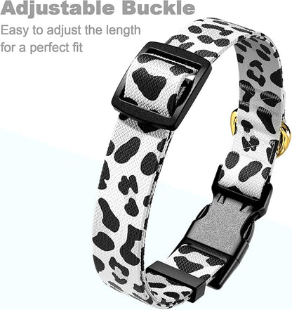 Rnivvi Dog Collar for Small Dogs, Cute Leopard Heavy Duty Adjustable Puppy Collar with Quick Release Buckle for Boy Girl & Female, Pet Accessories for Walking Running, S Length 3/4" Width, White