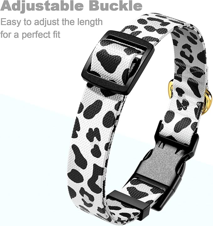 Rnivvi Dog Collar for Small Dogs, Cute Leopard Heavy Duty Adjustable Puppy Collar with Quick Release Buckle for Boy Girl & Female, Pet Accessories for Walking Running, XS Length 5/8" Width, White