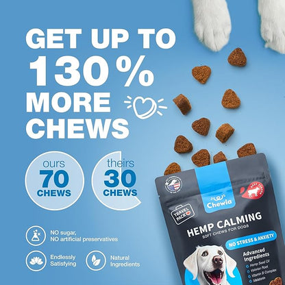 Calming Chews for Dogs Anxiety Relief - Soft Chews for Dogs - Melatonin, Chamomile Extract, Valerian Root - Travel Pack - Vet Visits, Grooming, Nail Trimming, Storms