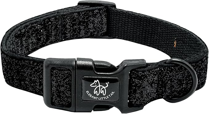 Elegant little tail Glittering Dog Collar, Cute Girl Boy Pet Collar Black Bling Pet Collars Durable Cotton Webbing Eco-Friendly Plastic Buckle Adjustable Dog Collars for Large Dogs