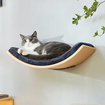 LIORCE Cat Shelf with Comfortable Cushion - Curved Modern Cat Bed (Large Size) - Lotus Leaf Design Cats Wall Perch - Wall Mounted Cats Furniture for Sleeping, Playing, Climbing, and Lounging