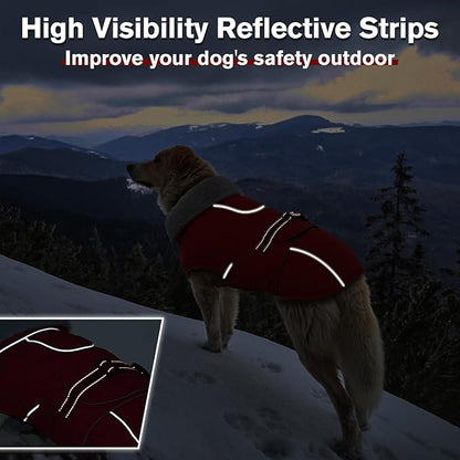 Lelepet Warm Dog Coat Waterproof Dog Jacket Reflective Fleece Vest with Adjustable Buckle Hook & Loop, Windproof Winter Jacket Dogs Coats for Small Medium Large Dogs, Red, XXXL