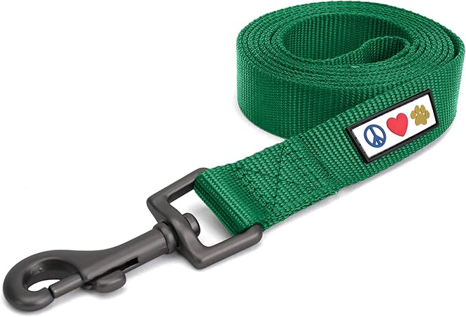 Pawtitas Solid 6 ft Lush Green Dog Leash M/L Custom Name and Phone Embroidery Strong Nylon Leash for Medium and Large Breeds