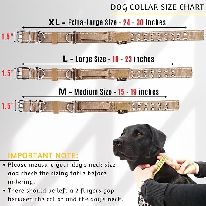 ADITYNA Heavy Duty Dog Collar for Extra-Large Dogs - Reflective Big XL Collar with Handle for Training, and Walking - Wide, Thick, Tactical, Soft Neoprene Padded