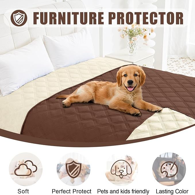 Smiry Waterproof Dog Bed Cover Blanket 68x82, Soft Reversible Pet Blanket, Washable Leakproof Cats Dogs Couch Cover for Sofa, Couch, Furniture, Lattice, Brown/Beige
