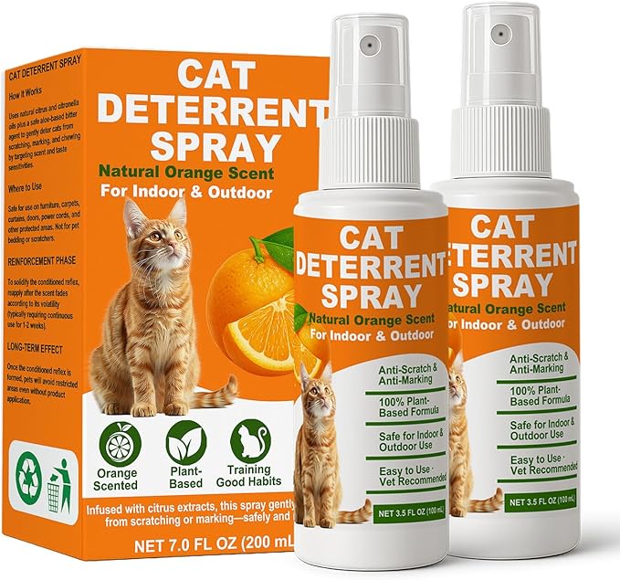 TPBEHMZ Cat Deterrent Spray – Natural, Non-Toxic Anti-Scratch Spray for Cats & Kittens – Indoor & Outdoor Pet Training Aid – Furniture & Carpet Protector 7.0 OZ Orange