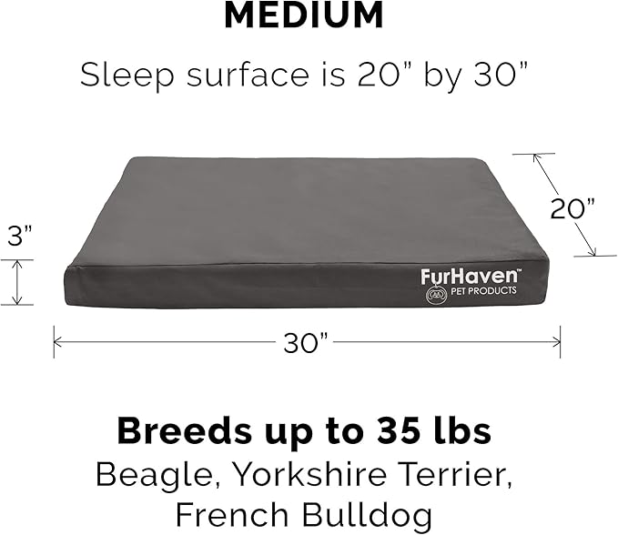 Furhaven Water-Resistant Orthopedic Dog Bed for Medium/Small Dogs w/ Removable Washable Cover, For Dogs Up to 35 lbs - Indoor/Outdoor Logo Print Oxford Polycanvas Mattress - Stone Gray, Medium