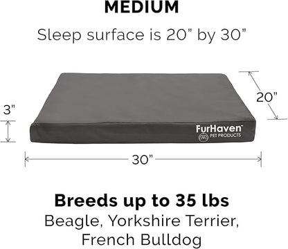 Furhaven Water-Resistant Orthopedic Dog Bed for Medium/Small Dogs w/ Removable Washable Cover, For Dogs Up to 35 lbs - Indoor/Outdoor Logo Print Oxford Polycanvas Mattress - Stone Gray, Medium