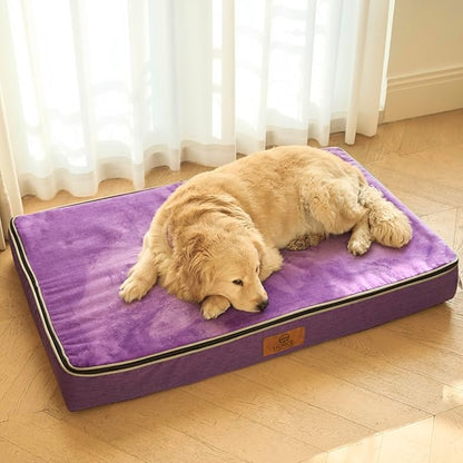 LIORCE Orthopedic Memory Foam XXL Dog Bed - 6" Thick Beds for Extra Large Sized Dog - Waterproof Removable Washable Cover & Wrap-Around Zipper - Ultimate Comfort & Easy Maintenance, Purple