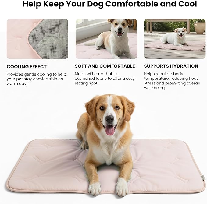 DORMORA Cooling Pet Mat – 41x28.5 Dog or Cat Cool & Comfy, Soft Breathable Self-Cooling Pad, Pet-Safe, Durable, Perfect for Hot Weather, Naps, Crates, Cars, Couch, Washable, Take Anywhere, Pink