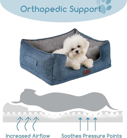 Hollypet Orthopedic Rectangle Dog Bed for Small Dogs, Supportive Egg-Crate Foam Pet Beds with Removable Washable Waterproof Cover and Non-Slip Bottom, Blue, 23" L x 19" W x 8.5" Th