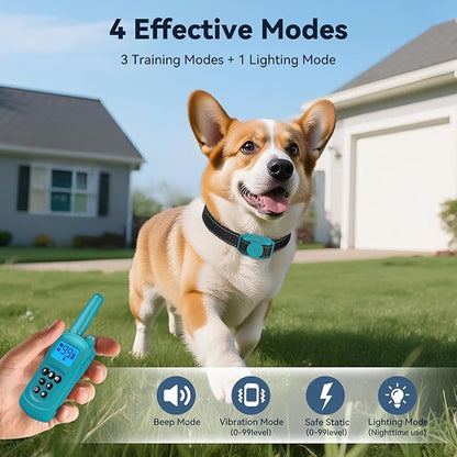 Smallest Dog Training Collar for 3 Dogs，Dog Shock Collar with Remote Control(5–120Lbs), 2000ft Range，4 Training Modes，Waterproof Rechargeable Electric Dog Collar for Small Medium Large Dogs，Cyan