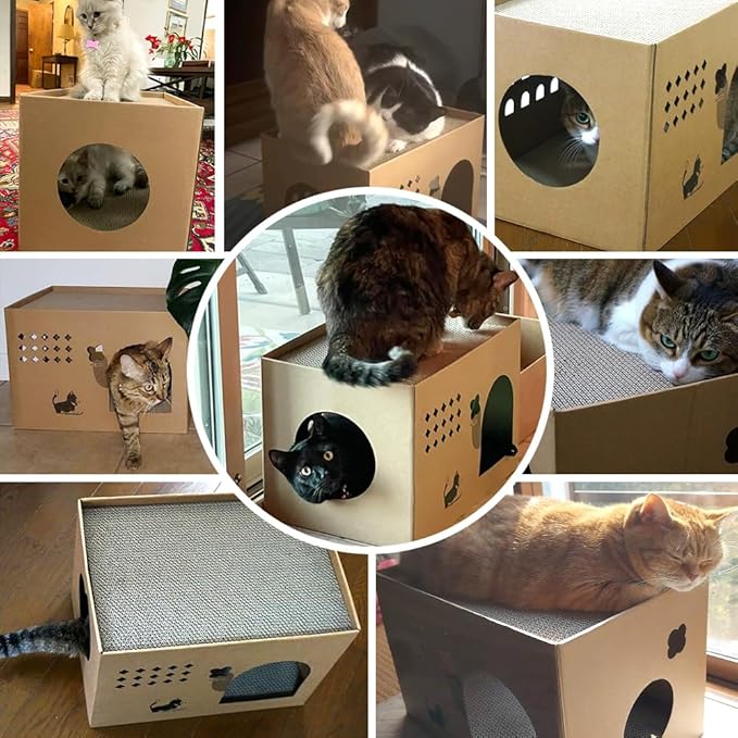 Cat Cardboard House with 2 PCS Scratching Pads，Large Cat Scratcher Bed Cat Scratchers Lounge for Indoor Cats with Corrugated Board Detachable Cat Scratcher Box for Cats.(Cactus) 1