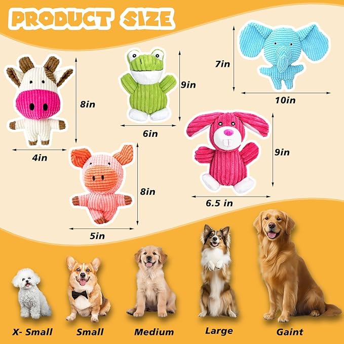 MRSOHRET 5 Pack Squeaky Dog Toys, Tough Stuffed Plush Puppy Tough Chew Toys, Durable Plush Animal Dog Toy for Large Small Medium Dogs to Keep Them Busy