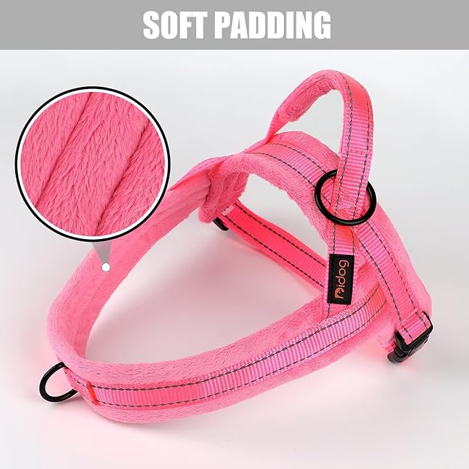 Didog Soft Flannel Padded Dog Vest Harness, No Pull/Quick Fit Reflective Dog Strap Harness, Easy for Training Walking (L:Chest 26-32", Pink)