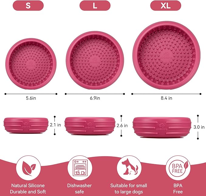 Dog Lick Bowl, Animire Freeze Lick Mat for Dogs, Non-Slip Slow Feeder Licking Bowl Enrichment Treat for Distraction Anxiety Relief, Food Grade Silicone, Dishwasher Safe(Rose,XL)