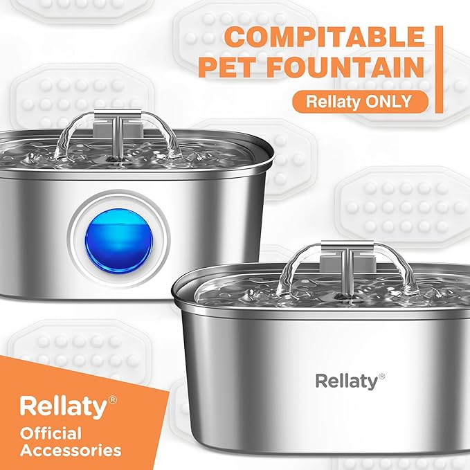 Rellaty Official Cat Water Fountain Filters Replacement & Pre-Filter Sponges for 3.2L/108oz Automatic Pet Fountain Dog Water Fountain (12 Carbon Filter and 12 sponges)