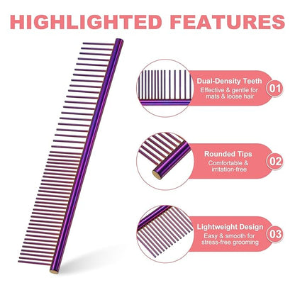 PETAXCELL Dog Cat Comb, Pet Combs Stainless Steel Teeth with Rounded Ends for Knots Mats Loose Hair Removal, 6.5IN (Purple Plated, 3 Pack), Grooming Tool Intended for Long Curly Hair Pet