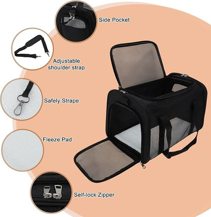 RENEWREVITAL Pet Carrier, Breathable Mesh Design, Soft Cat Carrier with Shoulder Strap, Comfortable Travel Solution, Black