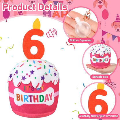 Dog Birthday Cake Toy Accessories for Girl Boy Gifts, Squeaky Plush Toy for Dog Birthday Party Decor Favor for Large, Medium and Small Dogs(6th,Pink)