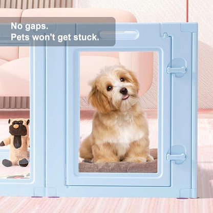 LoveTail DIY Clear Acrylic Dog Playpen House,Quick Easy Assembly and Disassembly,Strong Floor Suction,Indoor and Outdoor Use,Easy Cleansing Puppy Fence (Sky Blue, 23.6" H, 10PCS)